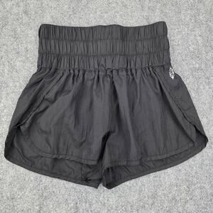 Free People Movement Shorts Womens Small Black High Rise Smocked Waist Lined FP